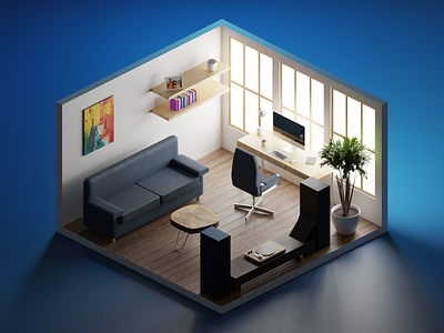 Home Office 3d blender low poly