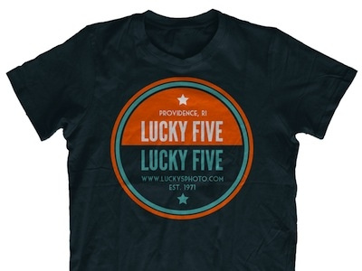 Lucky Five Apparel apparel blue branding circle identity logo mockup orange photoshop providence rhode island tshirt