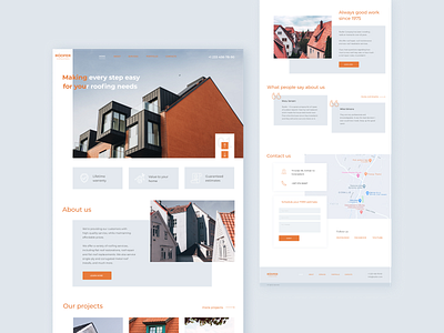 Roofing Company Landing Page blue design landing landing design landing page landing page design minimalism roofing ui