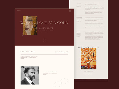 Website dedicated to Gustav Climt artist dark red klimt landing page design minimalism museum of art ui uidesign webdesign website website design