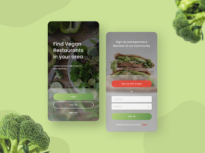 Mobile App for Vegan, Sign up page app app design dailyui dailyuichallenge food app green login sign up signup ui vegan veggies