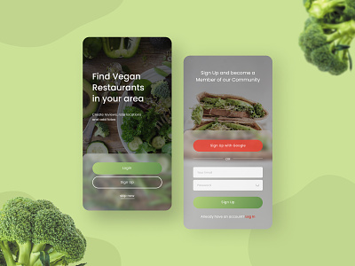 Mobile App for Vegan, Sign up page