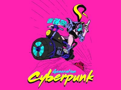 Generation Cyberpunk - Bike chase apocalypse purple cyberpunkaesthetic powkapow retrowaveart scifiillustration