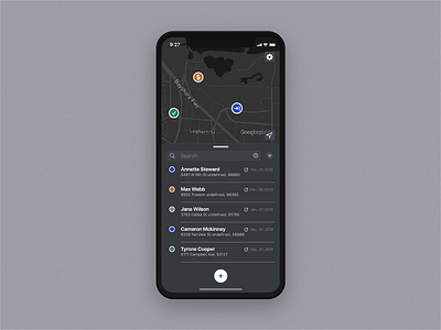 Map interaction for field data collection app animation collecting colors dark dark mode dark theme dark ui data flow map modern point project search shapes ui