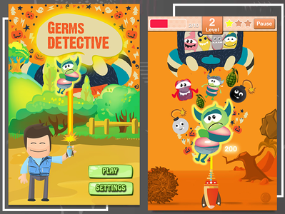 Germs Detector app charachter design game illustration ui
