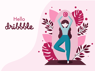 Hello, dribbble! art girl hello dribble illustration vector yoga