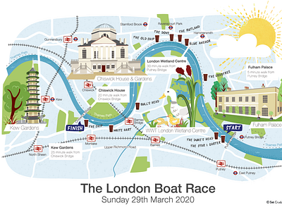 London Boat Race map boats cartography illustrated map london maps tourist map transport travel vector