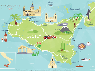 Tourist map of Sicily cartography hand drawn holiday map illustrated map italy map maps sicily tourist map visitor map