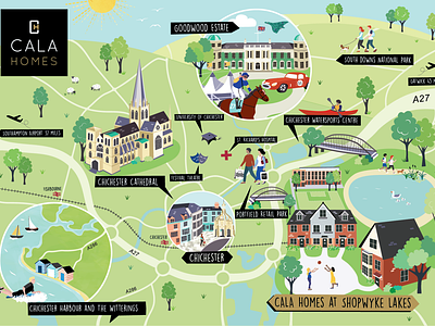 Housing Development Map for CALA Homes cartography hand drawn illustrated map illustration map maps tourist map vector