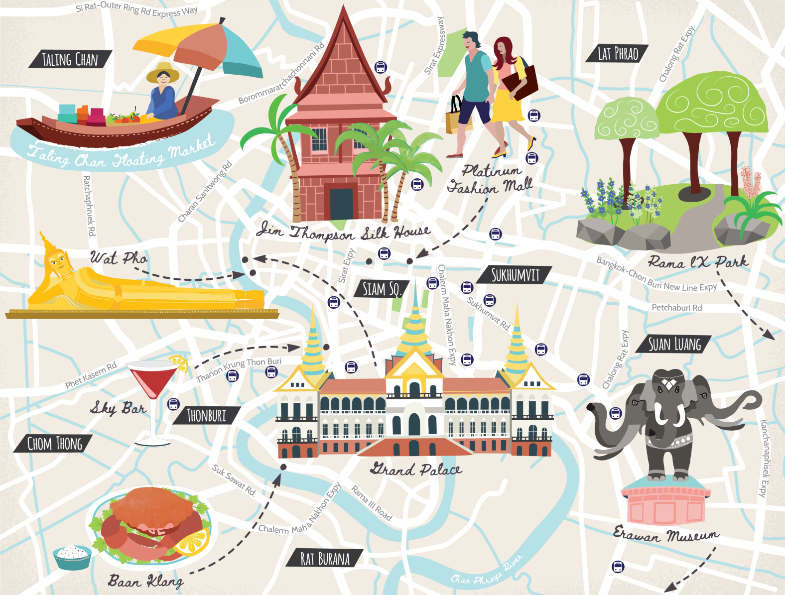 Illustrated map of Bangkok by Bek Cruddace on Dribbble