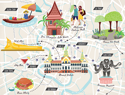 Illustrated map of Bangkok cartography hand drawn illustrated map illustration illustration art illustration design map mapping maps street map tourist map vector visitor map