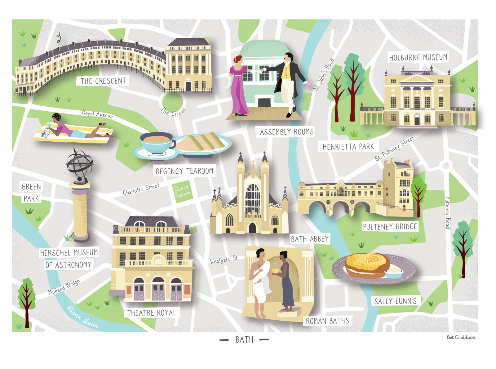 City Of Bath Illustrated Map By Bek Cruddace On Dribbble   A4 Cities Mapsv6 Bath 4x 