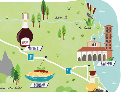 Guardian travel road trip map - Italy architecture cartography food map illustrated map italian food italy map maps road trip tourist map visitor map