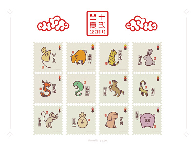 Chinese Zodiac 十二生肖 adobe chicken chinese chinese culture design dog dragon goat horse illustration monkey ox pig rabbit snake tiger zodiac sign 十二生肖