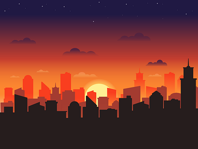 Sunset city illustration sunset vector