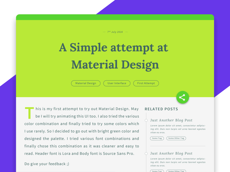 Day 018 - Blog Post android animate blog google green material material design post related ui ux