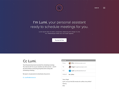 Lumi - Personal Assistant AI Landing Page ai landing page personal assistant web page chatbot