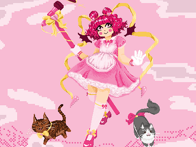 Pixel Art Magical Girl Illustration digital art digital illustration digital painting illustration magical girl pink pixel pixel art pixelart vector videogame
