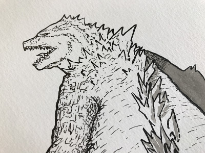 Beginning to ink Godzilla