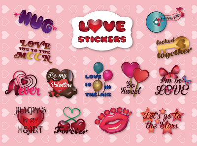 Love stickers adobe illustrator adobe photoshop art beautiful colorful design graphic design illustration love romance sticker design stickers valentine day