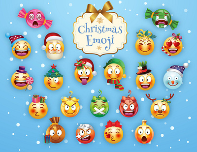 Christmas Emoji christmas christmas tree colorful design drawing emoji emoji set emojis graphic design hat heart illustration presents ribbon santa claus smiley snow snowflake stickers sweets