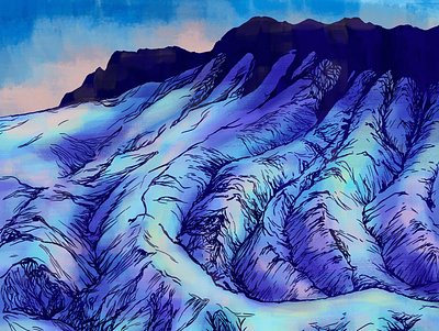 Ice Mountain Water adobe photoshop art beautiful blue colorful digital art digital painting drawing ice iceberg illustration line art mountain mountains painting purple sky water wave winter