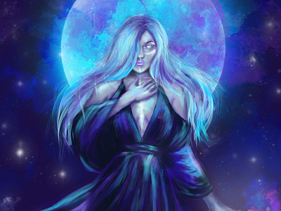 Moon goddess adobe photoshop art characterart digitalart fantasy goddess illustration moon night painting