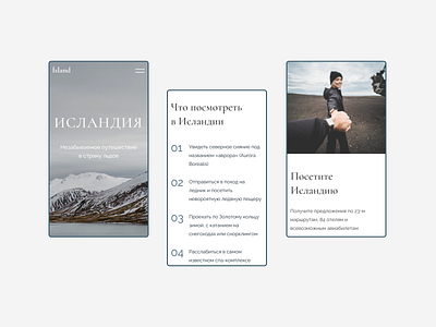 Iceland Landing Page – Mobile Version colors concept design landing page mobile mobile design travel travelling