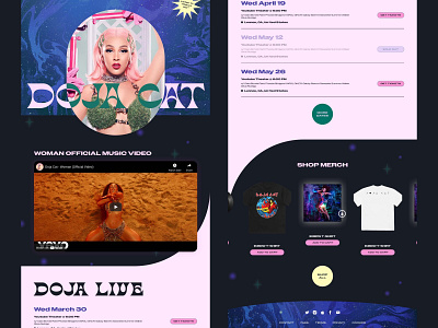DOJA CAT - Artist Landing Page artist bold celebrity colors concept design doja eclectic fun landing page merch music retro space ui web web design