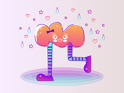 Little Сloud Girl character cloud color flat funny gradient color illustration kawaii outline puddle rain rainbow vector