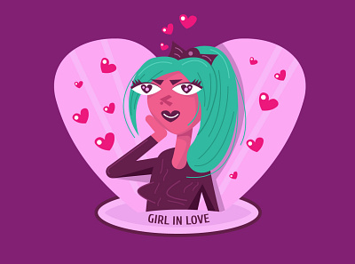 Girl in love 14 february cartoon character design character flat girl hearts illustration in love love valentine day vector