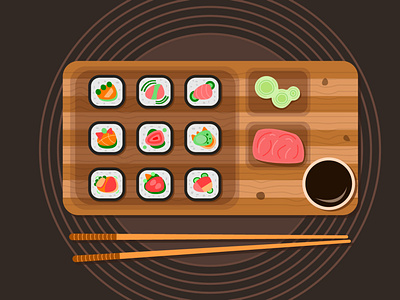 Sushi Rolls flat food illustration rolls set sushi vector