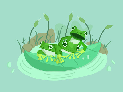 Frogs animal beautiful bog cartoon character flat frog frogs funny illustration nature puddle swamp vector