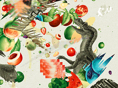 — The Dino Club abstract colors design dinosaurs experimental fruits graphic illustration photo manipulation plants print shapes