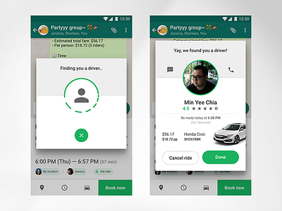— Car riding app UI (Booking) app booking car chat design interaction material mobile profile ratings riding ui