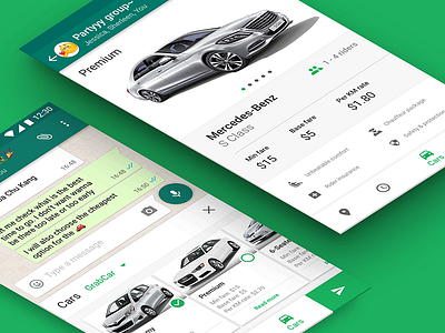 — Car riding app UI (Cars) app car carousel chat design interaction material mobile profile ratings riding ui