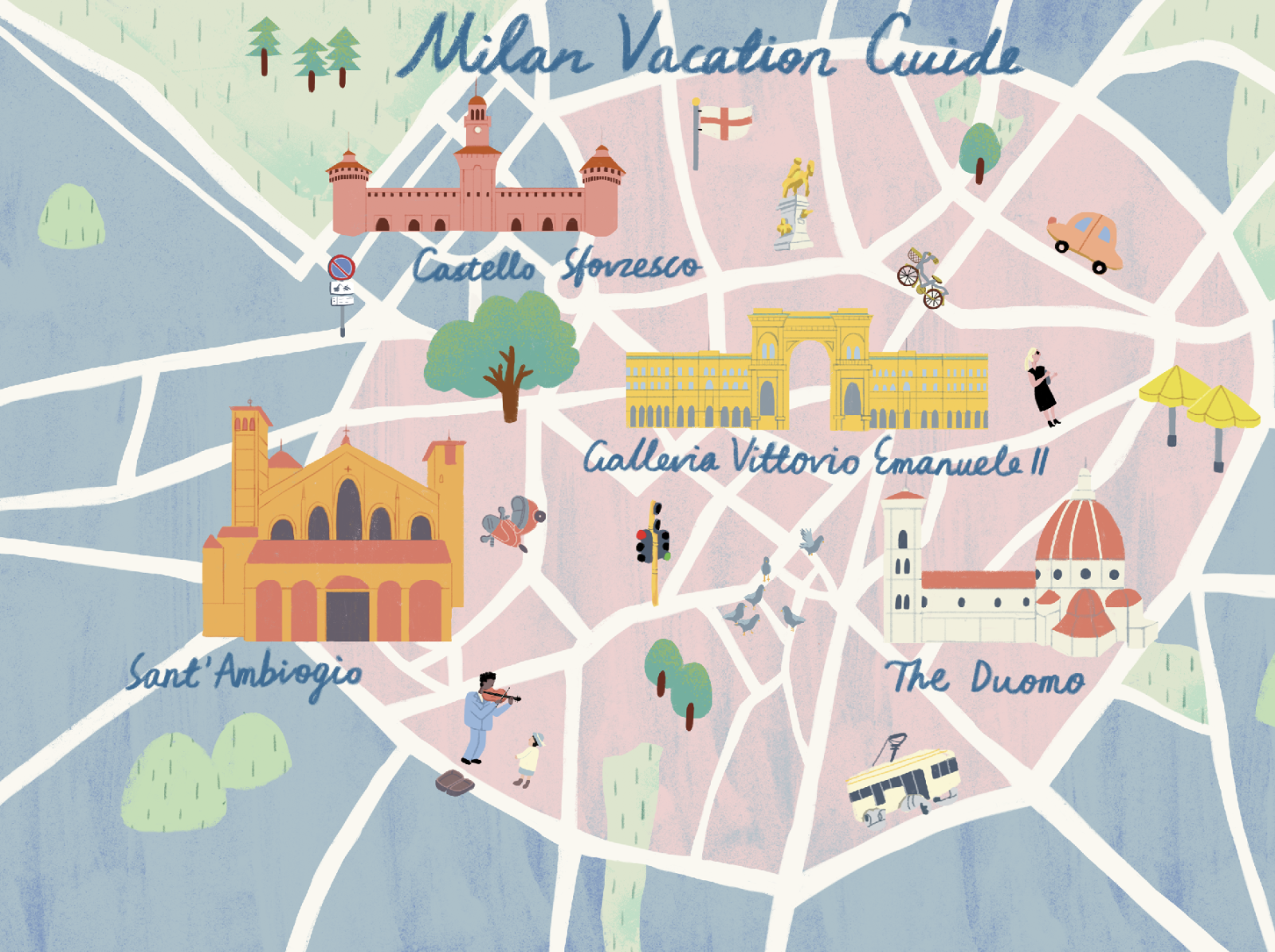 Milan Vacation Guide editorial illustration illustration illustration digital illustrator map art milan photoshop texture tripsavvy vacation vacation guide