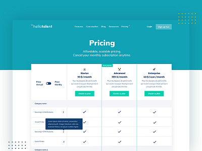Hello Talent — Pricing branding clean design homepage mobile pricing table ui uiux ux website white