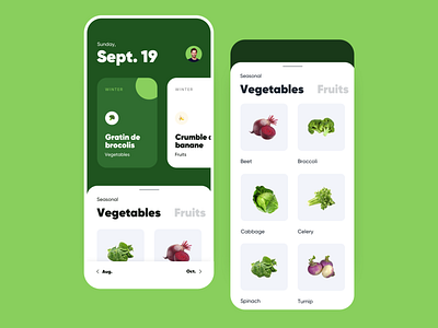 Seasonal Fruits and Vegetables 🥦🍊 app food fruits green ios list minimal season vegetables