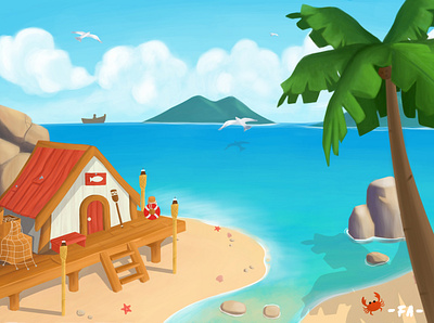 Vitamin Sea art artwork beach design digitalart digitalpainting drawing houses illustration illustration art krita sea