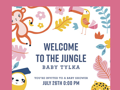 Jungle Baby Shower Invite announcement announcements baby shower invite invites jungle kids monkey nursery sloth toucan