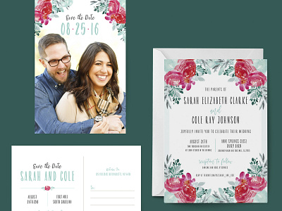 Floral Wedding Invitation floral invitation invitations mint pink save the date wedding wedding suite