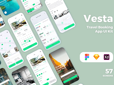 Vesta Travel Booking App UI Kit - DOWNLOAD 2020 app application design flat ios minimal mobile trend trending trends ui ux web website