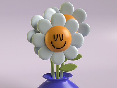 Peaceful Bouquet 3d flower happy illustration render retro vase