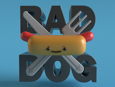 Bad Dog 3d bbq fork hot dog illustration knife render