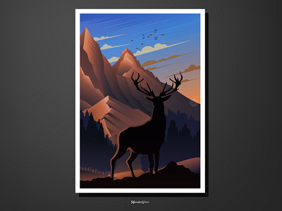 When the dusk began to disappear art beautiful deer illustration mountain nice silhouette vector wild