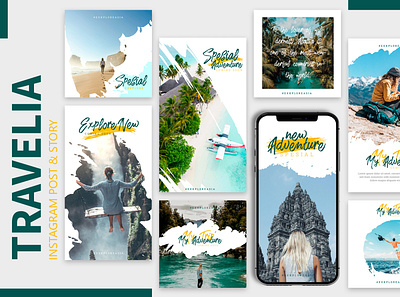 Travelia - Instagram Templates adventure branding design explore feed instagram instagram post story travelia traveling trip ui ux web