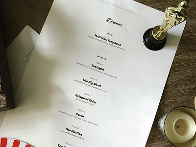 Oscars Dinner Menu academy awards food menu oscars print typography