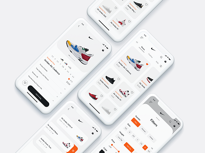 Ecommerce mobile app design fashion footwear icon illustration jordan minimal mobile app mobile ui mockup nike orange ui