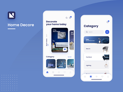 Home Decore android app blue decore furniture app icon ios app lifestyle minimal mobile app mockup modern ui ui design ui trends